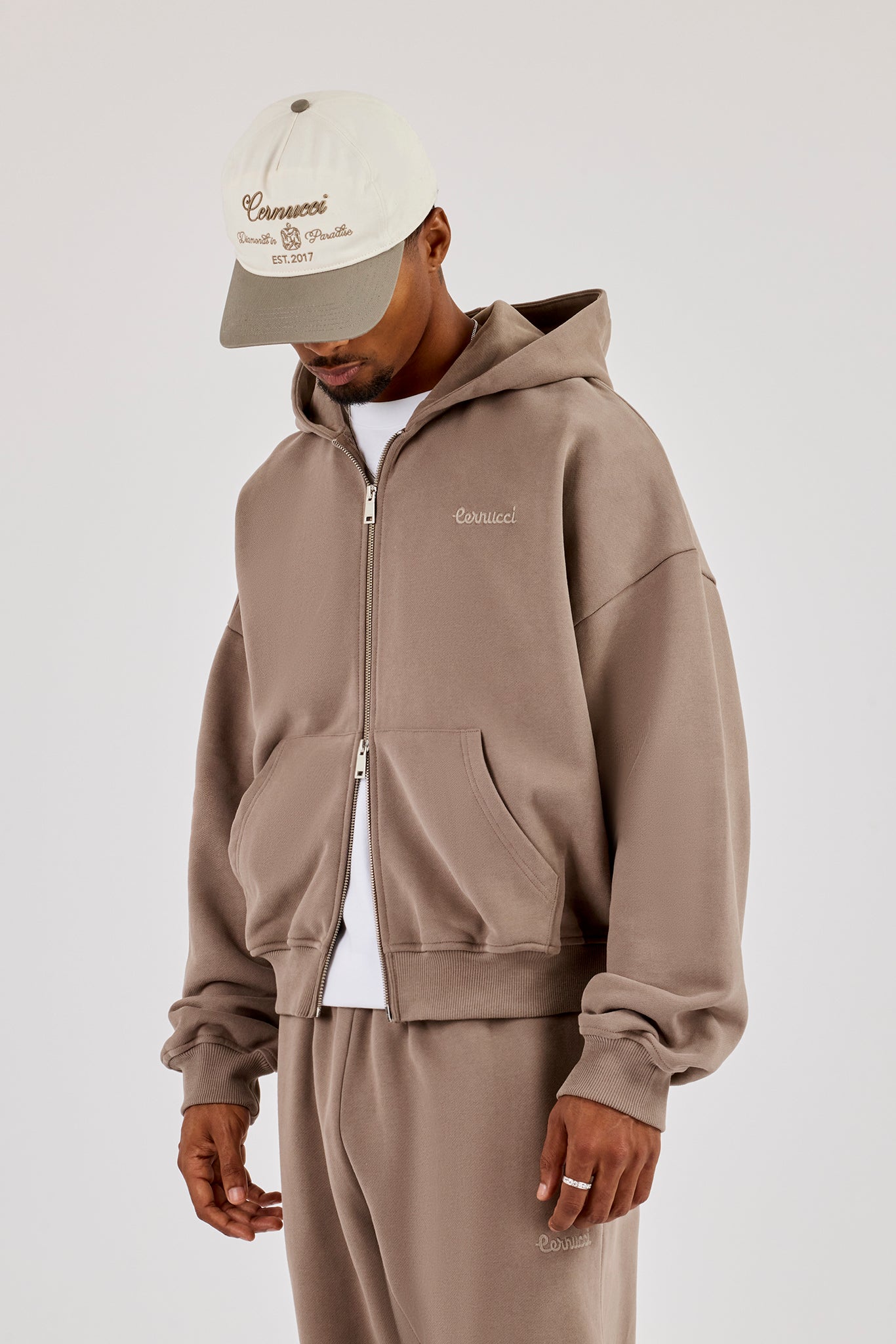 Zip Through Boxy Hoodie - Falcon Stone